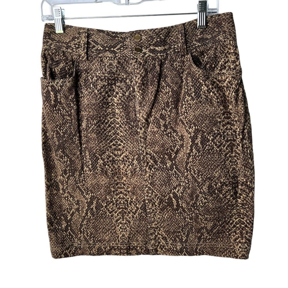 Chaps Womens y2k Snakeskin Pattern Denim Skirt Size 4 Pockets